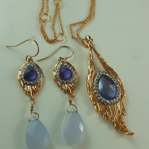 Retired Alexis Bittar Set Necklace Pendant and Drop Earrings with Amethyst - Picture 1 of 13